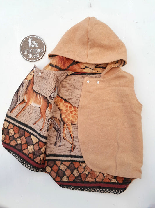 Reversible Pixie Vest - Brown African Animals (1) image 0