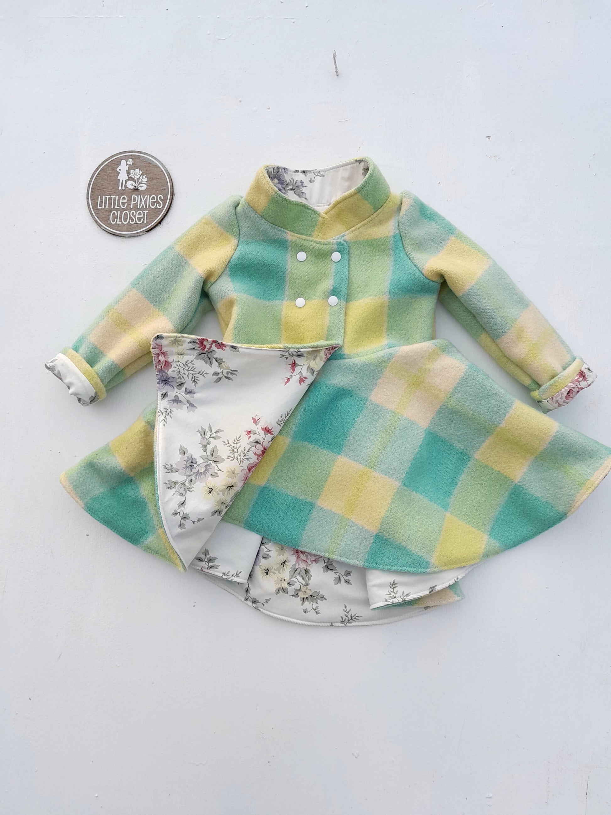 Dutchess Coat - Green Check Wool + Floral image 0