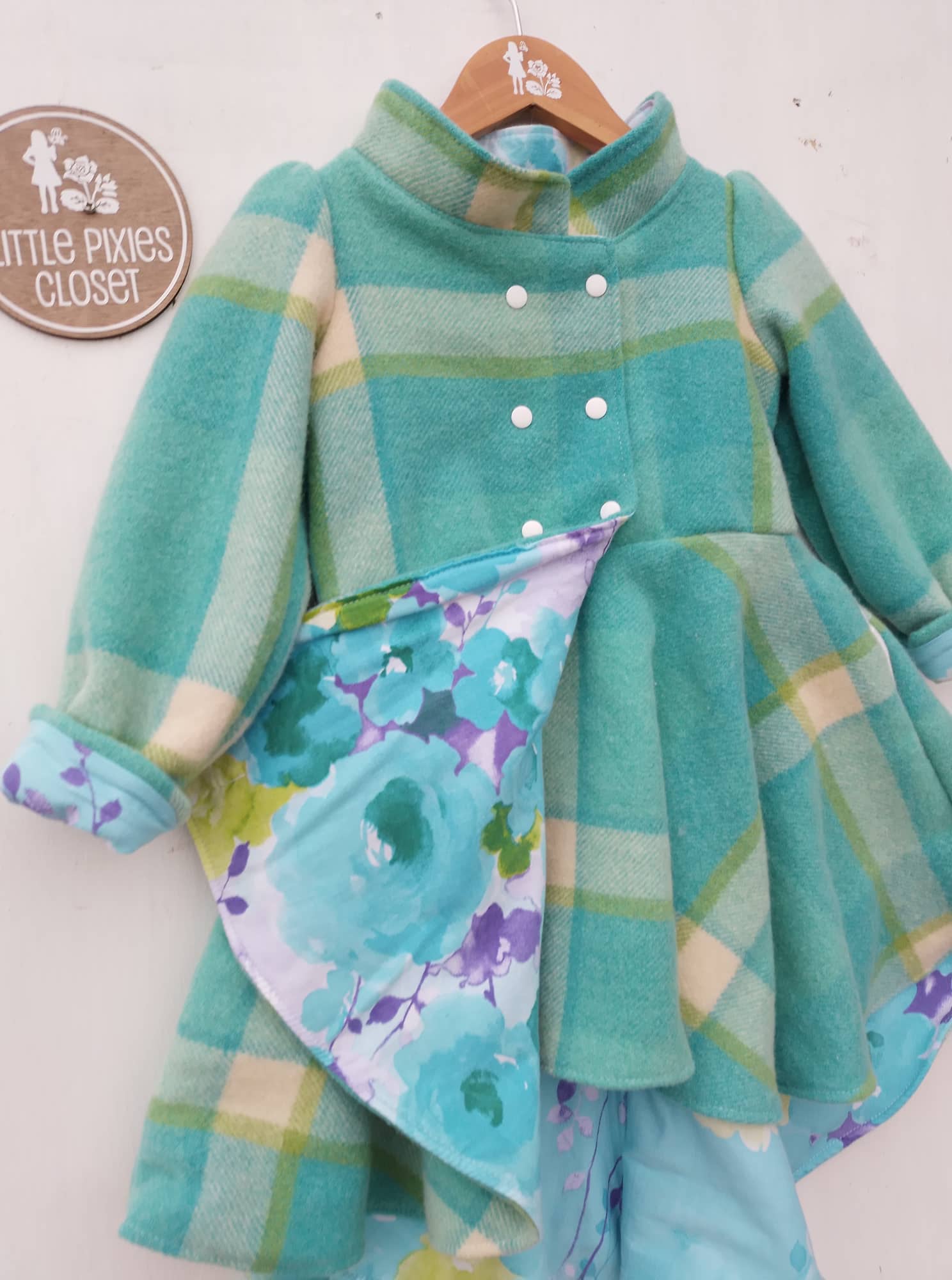 Dutchess Coat - Aqua Check + floral image 1