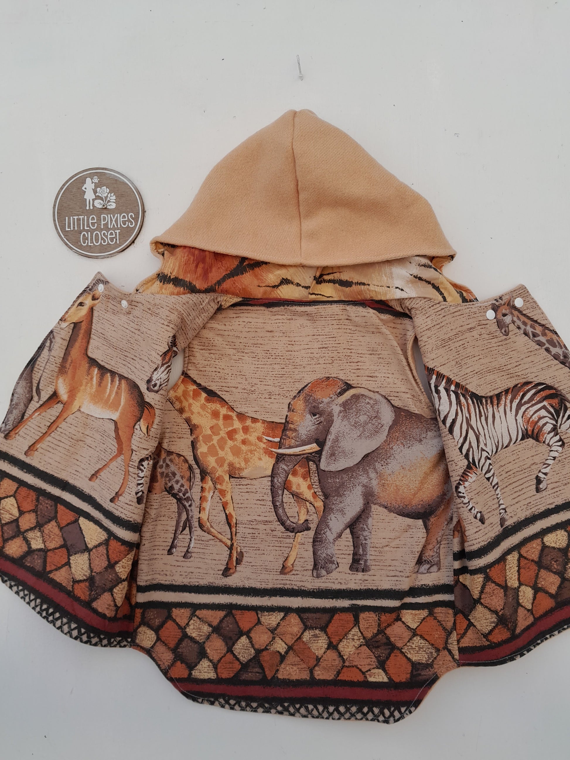 Reversible Pixie Vest - Brown African Animals (1) image 1