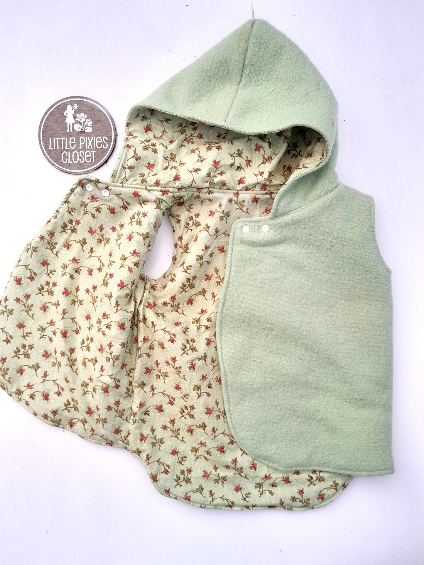 Reversible Pixie Vest - Green Wool Floral image 0