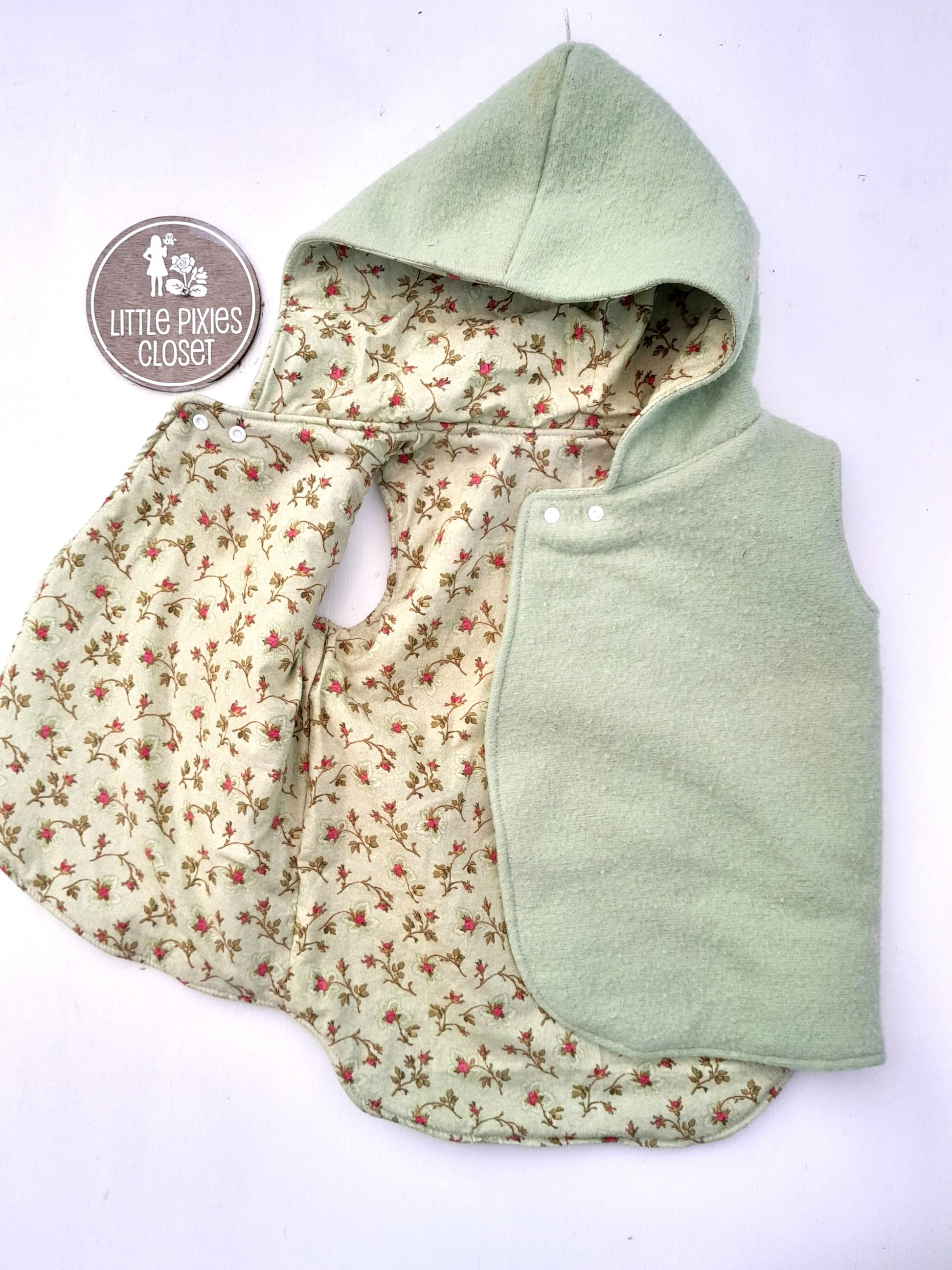 Reversible Pixie Vest - Green Wool Floral image 0