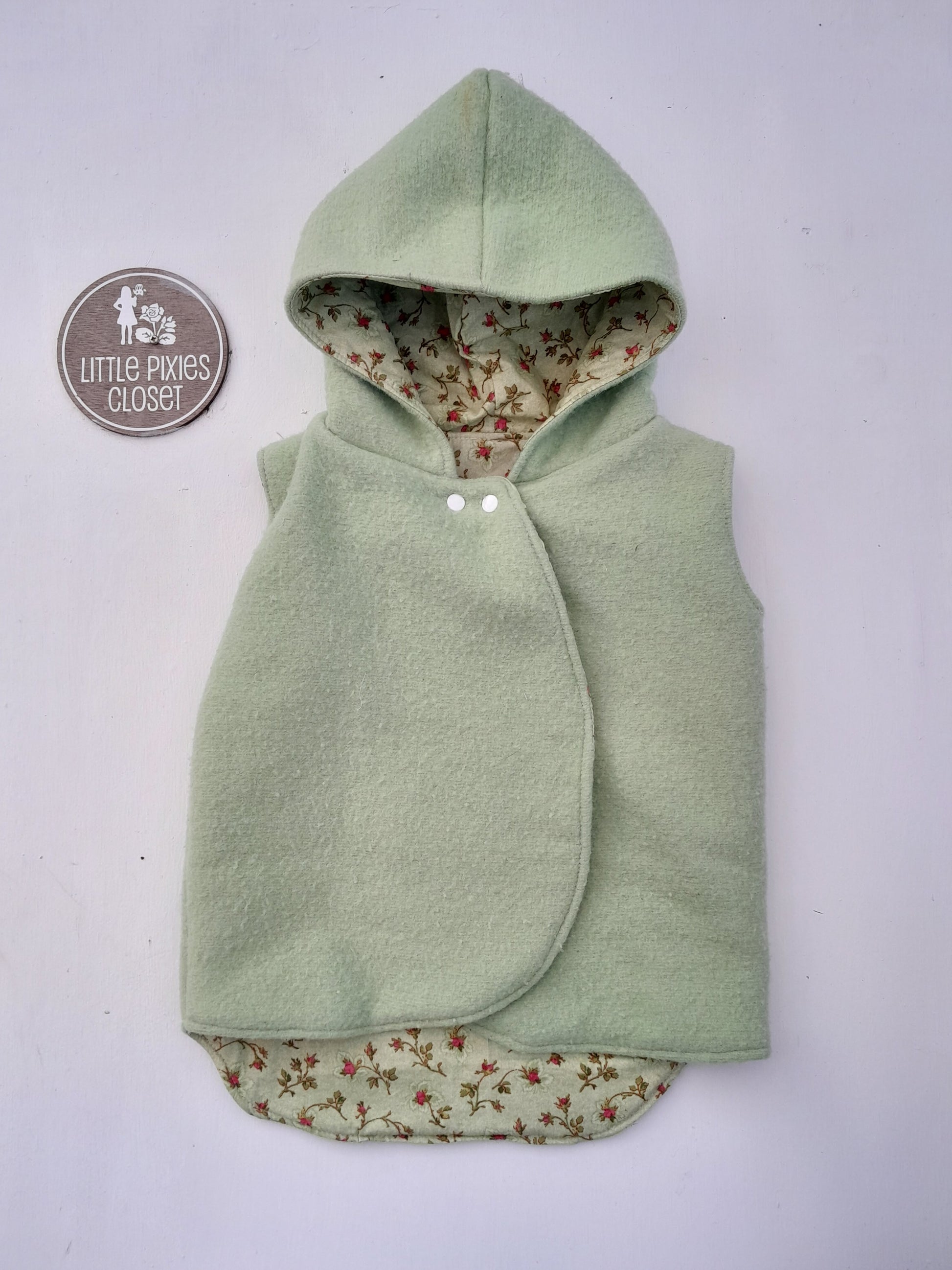Reversible Pixie Vest - Green Wool Floral image 1